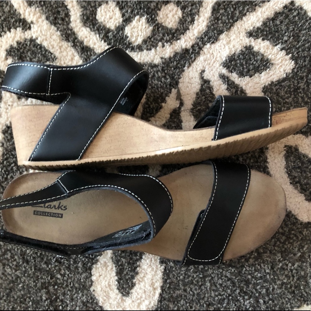 Good condition Clark’s heeled sandals, size 9.5